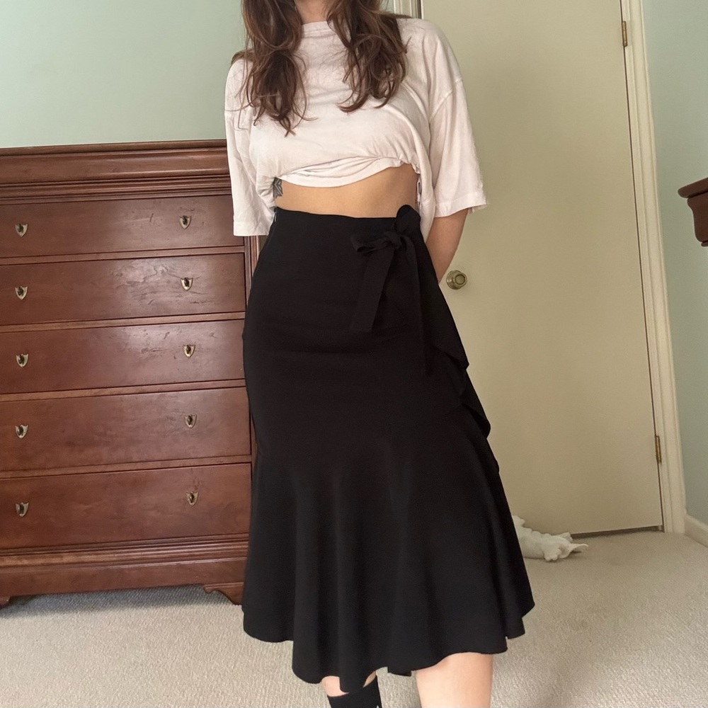Sabine Asymmetrical Black Skirt with Bow